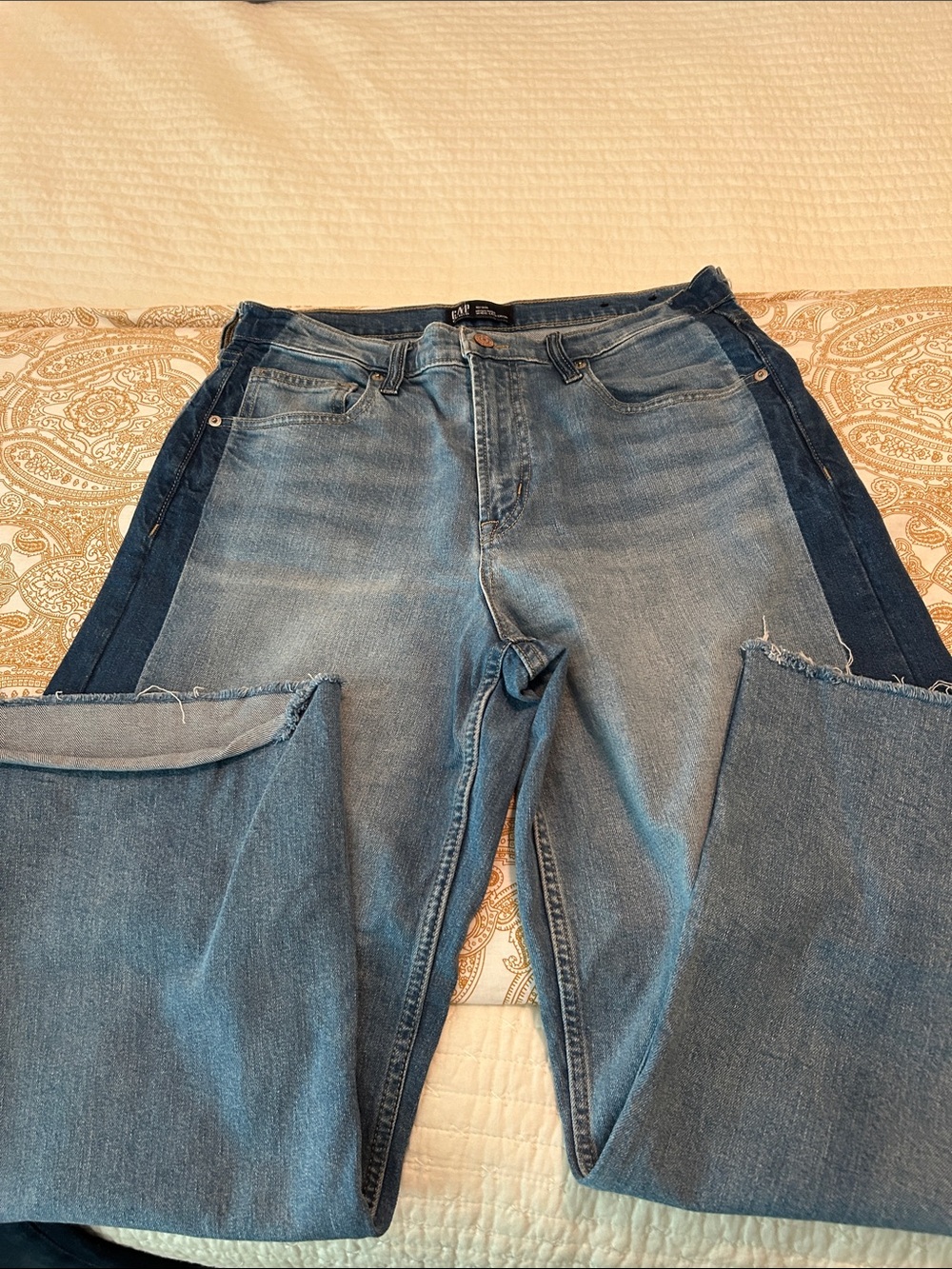 GAP Two-Tone Blue High Rise Wide Leg Cropped Leg Jeans